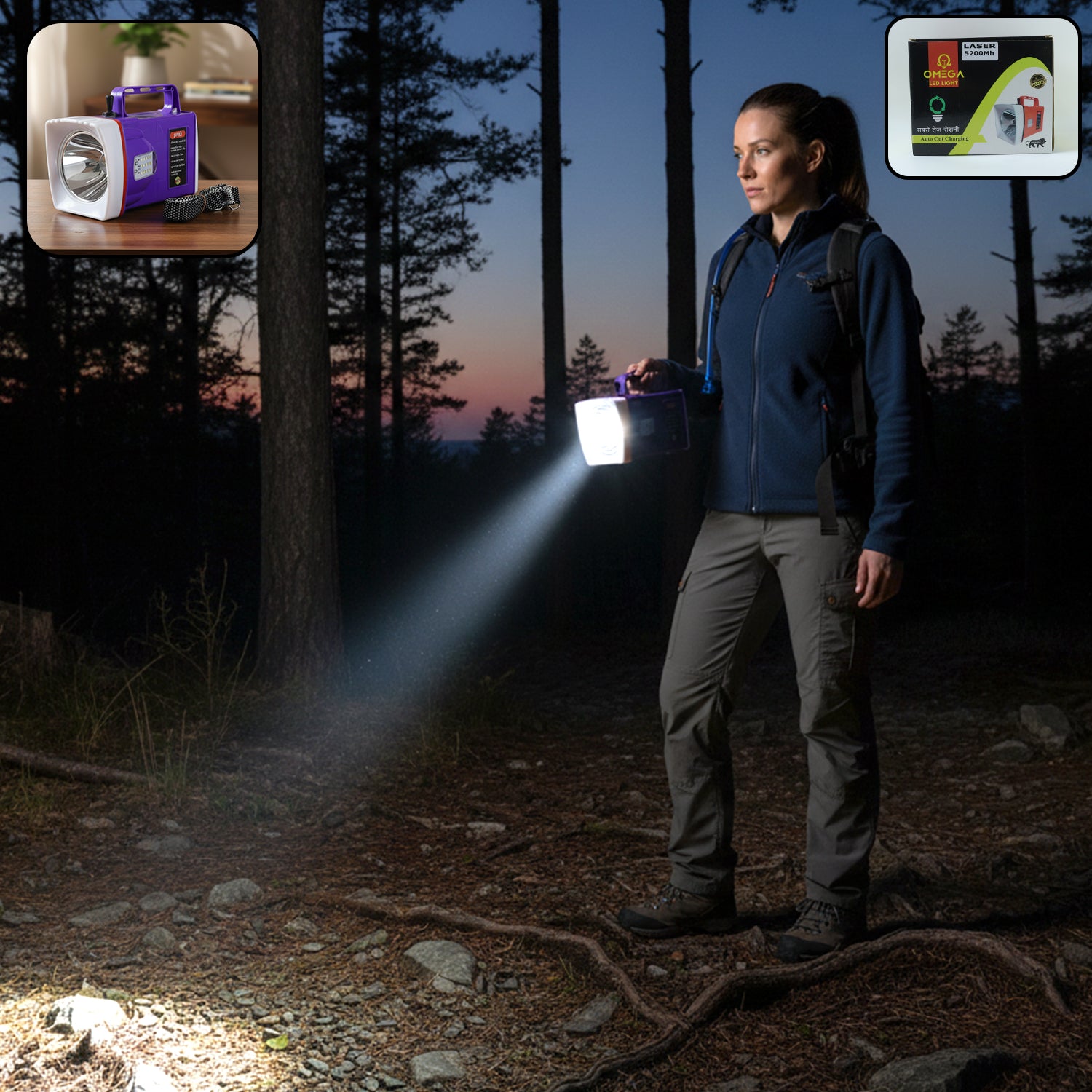 Omega Rechargeable Led Laser Torch Light With 5200 Mah Battery