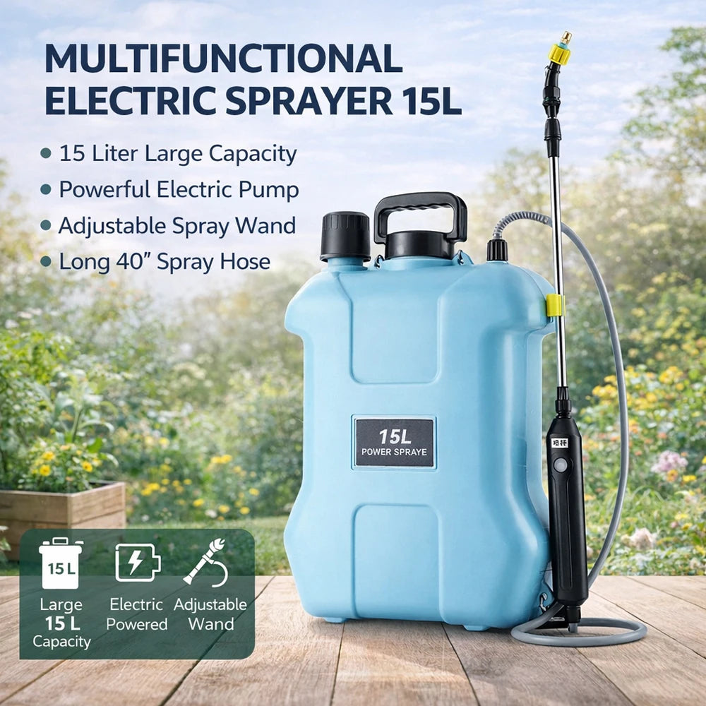15L Multifunction Electric Sprayer, Adjustable Nozzle Garden Spray Tank For Watering, Cleaning, Pet Bathing with 3 Spray Heads
