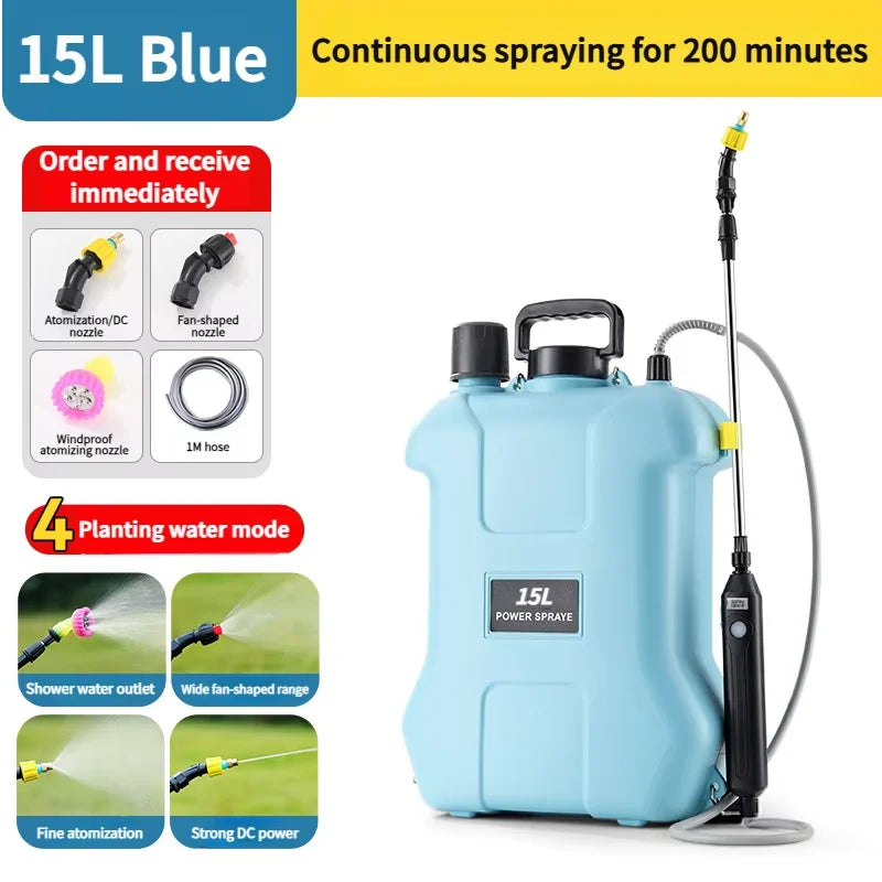 15L Multifunction Electric Sprayer, Adjustable Nozzle Garden Spray Tank For Watering, Cleaning, Pet Bathing with 3 Spray Heads
