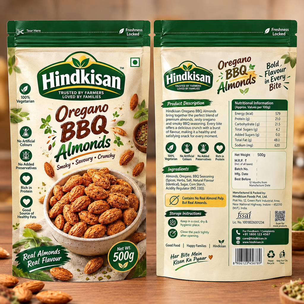 Hindkisan Oregano BBQ Almonds 500g – Smoky, Savoury & Crunchy
